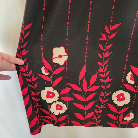 APT 9 Black Red Floral Dot Dash Artsy Art To Wear Midi Dress Pin Up Womens M - Picture 8 of 10